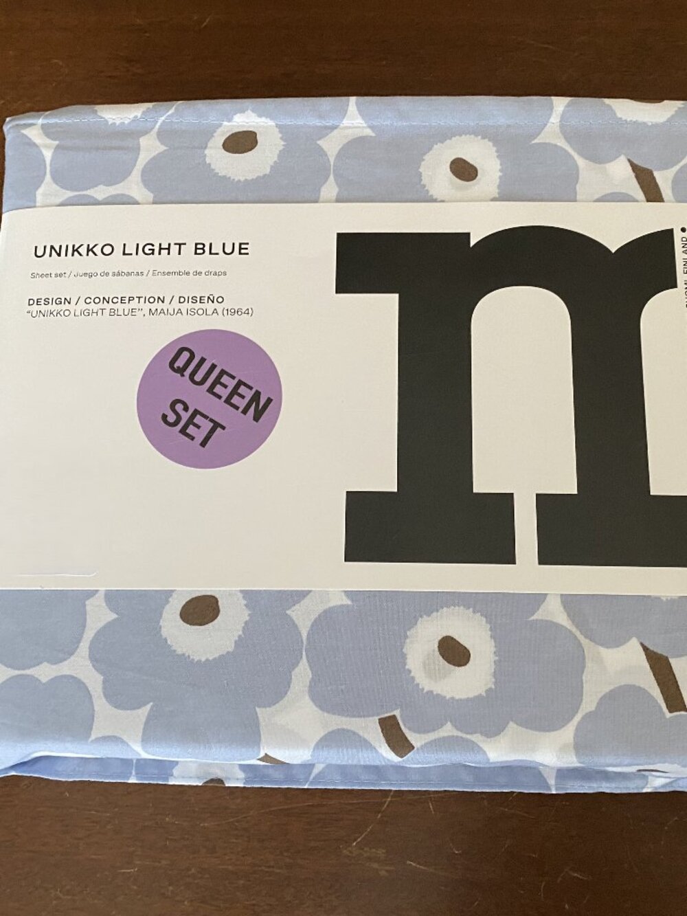 Marimekko Unikko Light Blue Queen Sheet Set 100% Cotton NWT